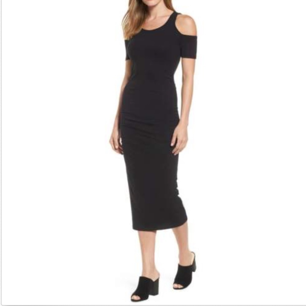 Michael Star Cold Shoulder Black Midi Dress Petite